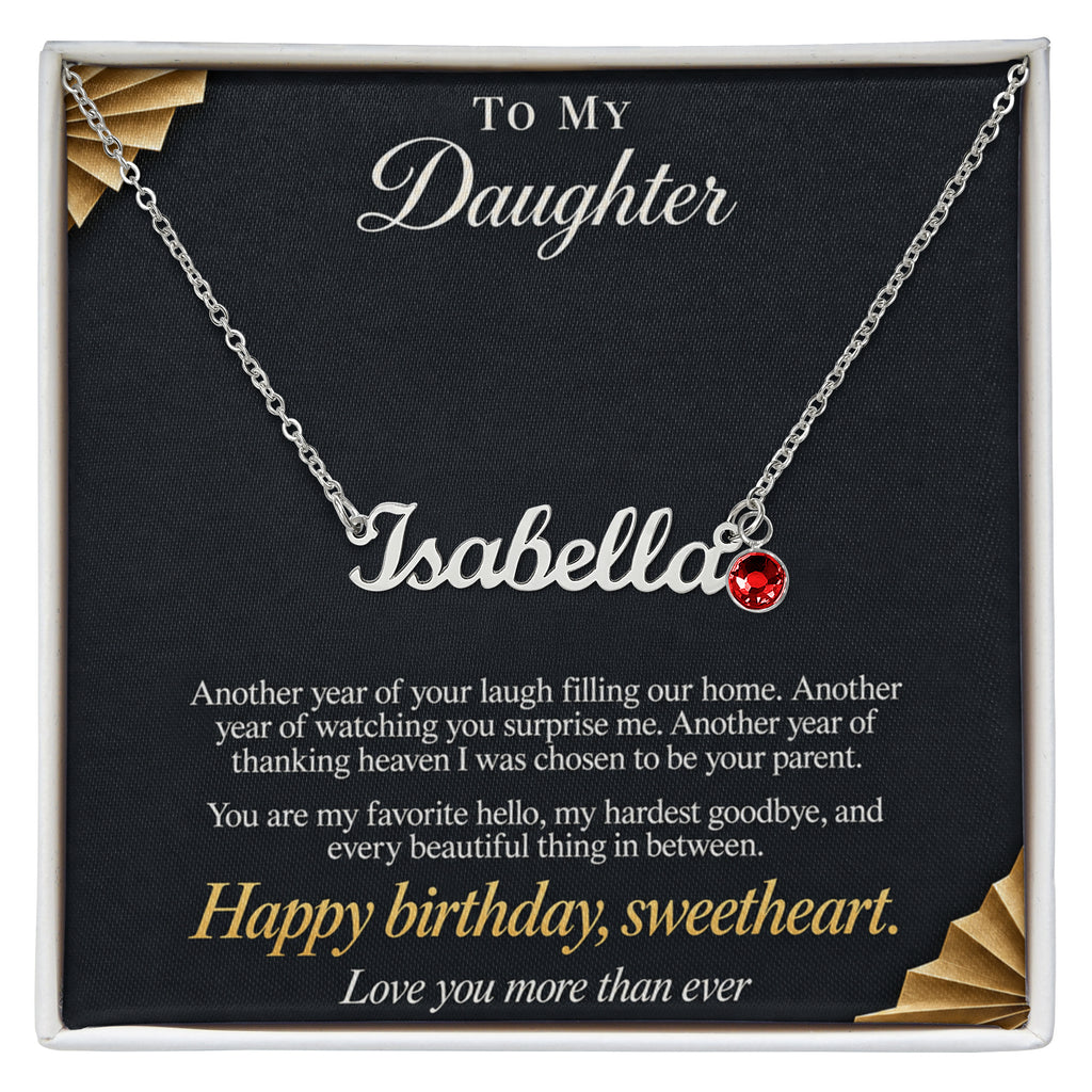 To My Daughter Necklace – Personalized Name Necklace with Birthstone, Custom Birthday Gift for Daughter from Mom & Dad with Gift Box