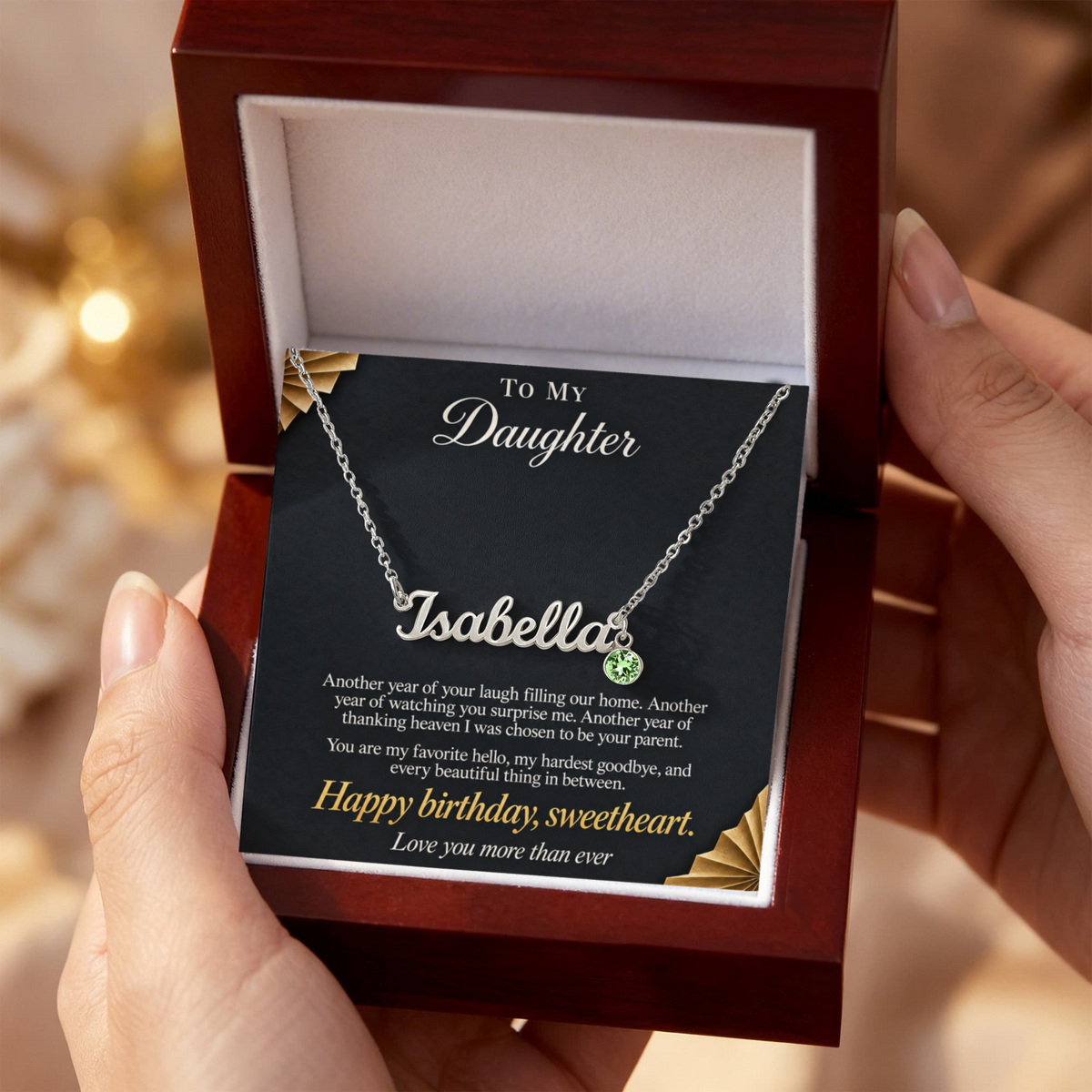 To My Daughter Necklace – Personalized Name Necklace with Birthstone, Custom Birthday Gift for Daughter from Mom & Dad with Gift Box