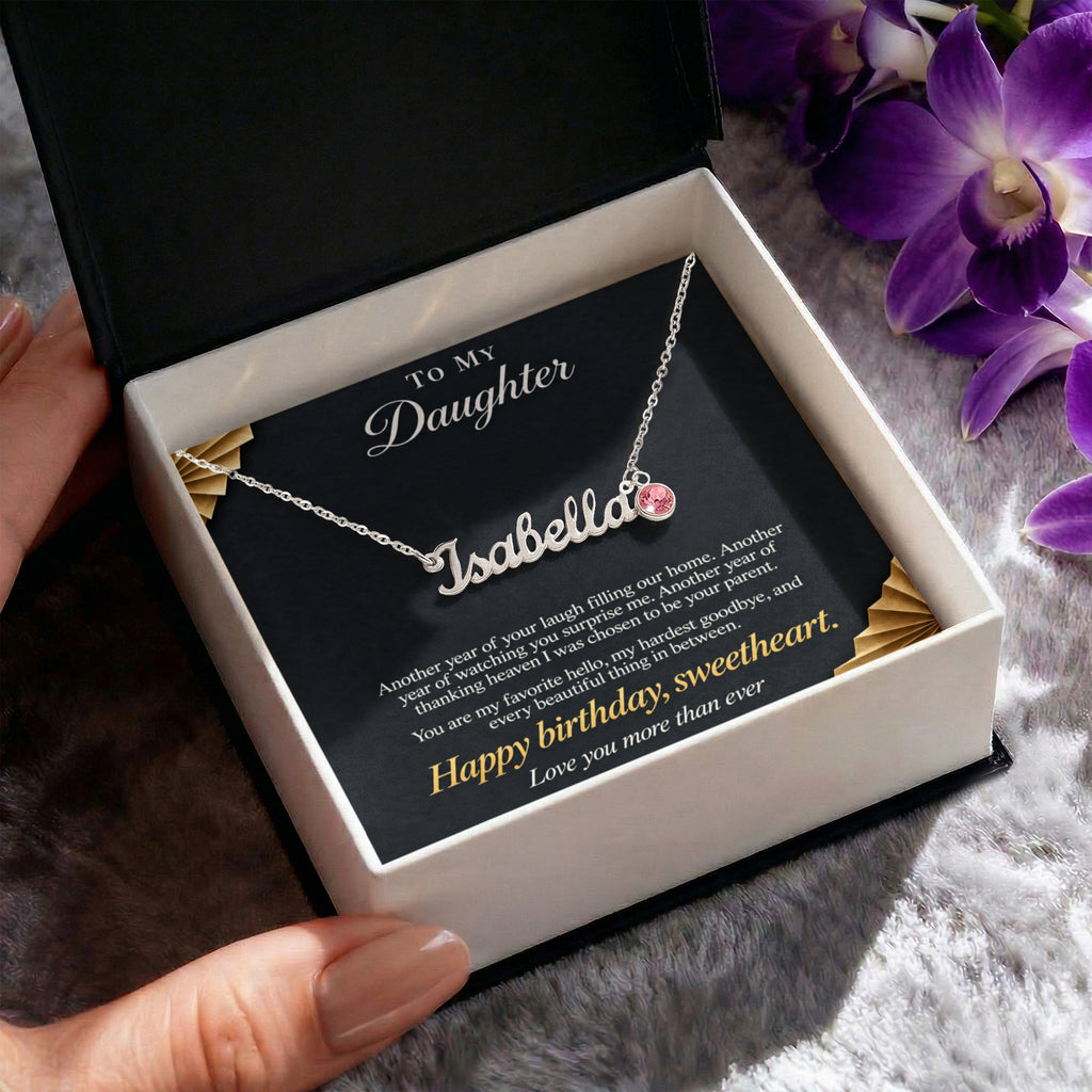 To My Daughter Necklace – Personalized Name Necklace with Birthstone, Custom Birthday Gift for Daughter from Mom & Dad with Gift Box
