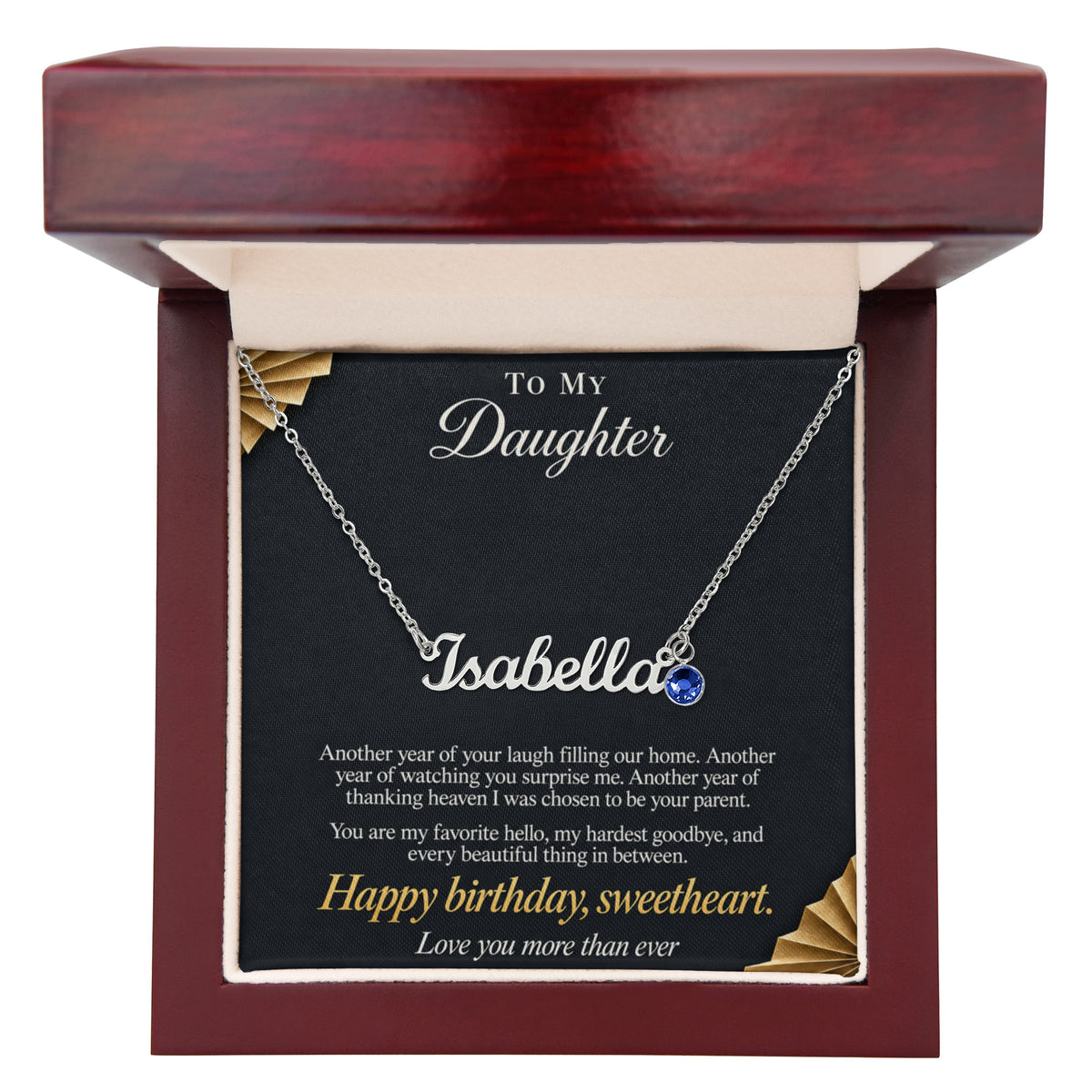 To My Daughter Necklace – Personalized Name Necklace with Birthstone, Custom Birthday Gift for Daughter from Mom & Dad with Gift Box