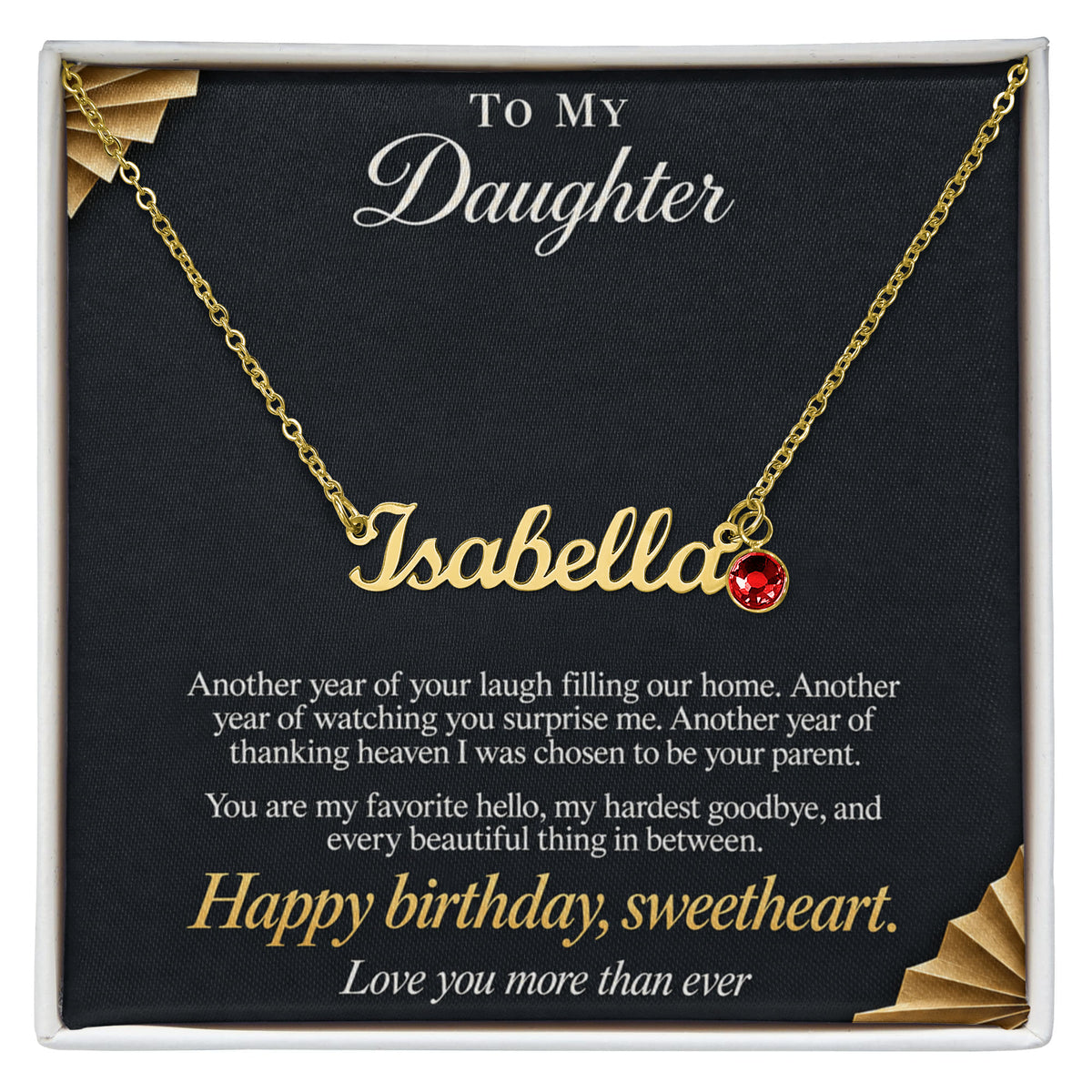 To My Daughter Necklace – Personalized Name Necklace with Birthstone, Custom Birthday Gift for Daughter from Mom & Dad with Gift Box