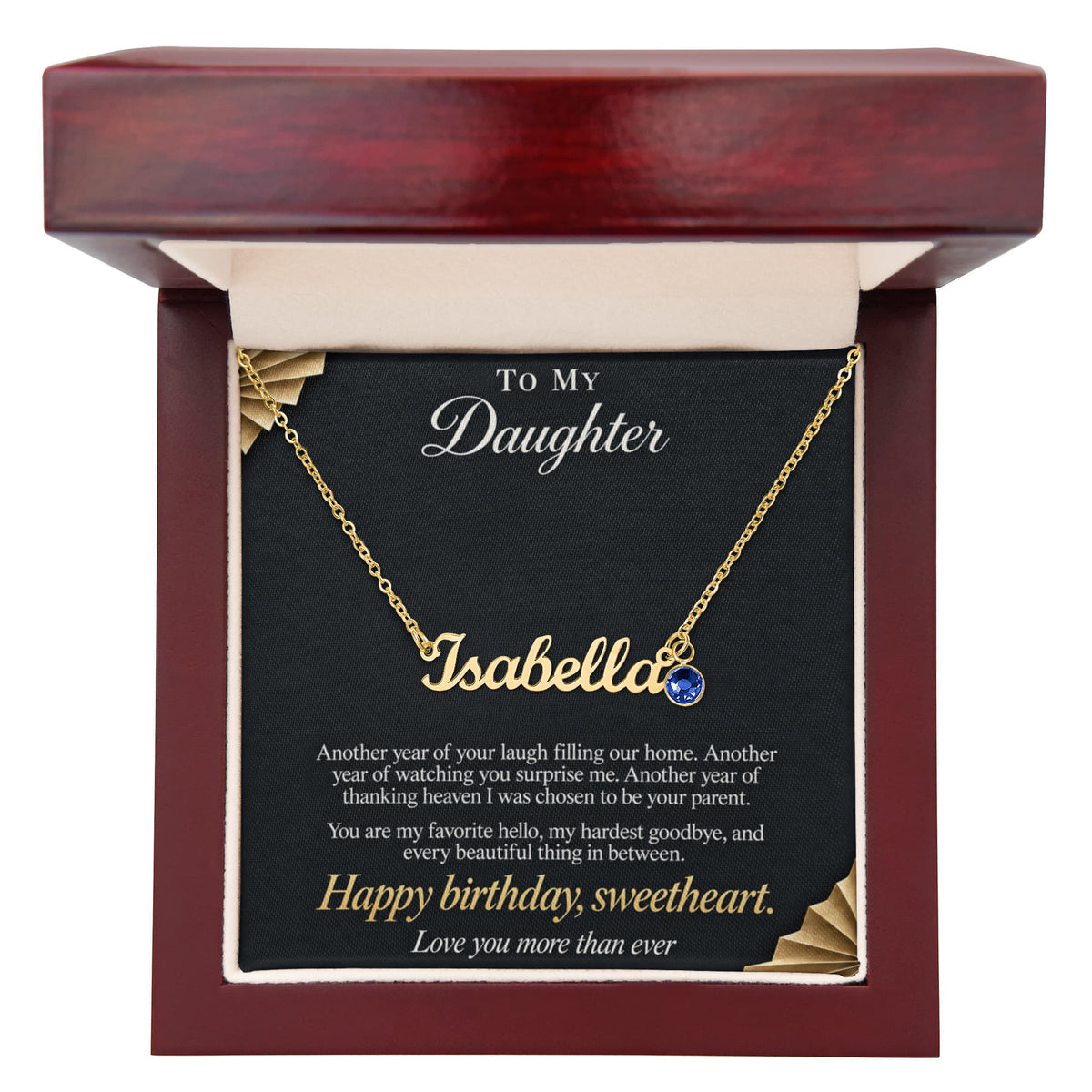 To My Daughter Necklace – Personalized Name Necklace with Birthstone, Custom Birthday Gift for Daughter from Mom & Dad with Gift Box