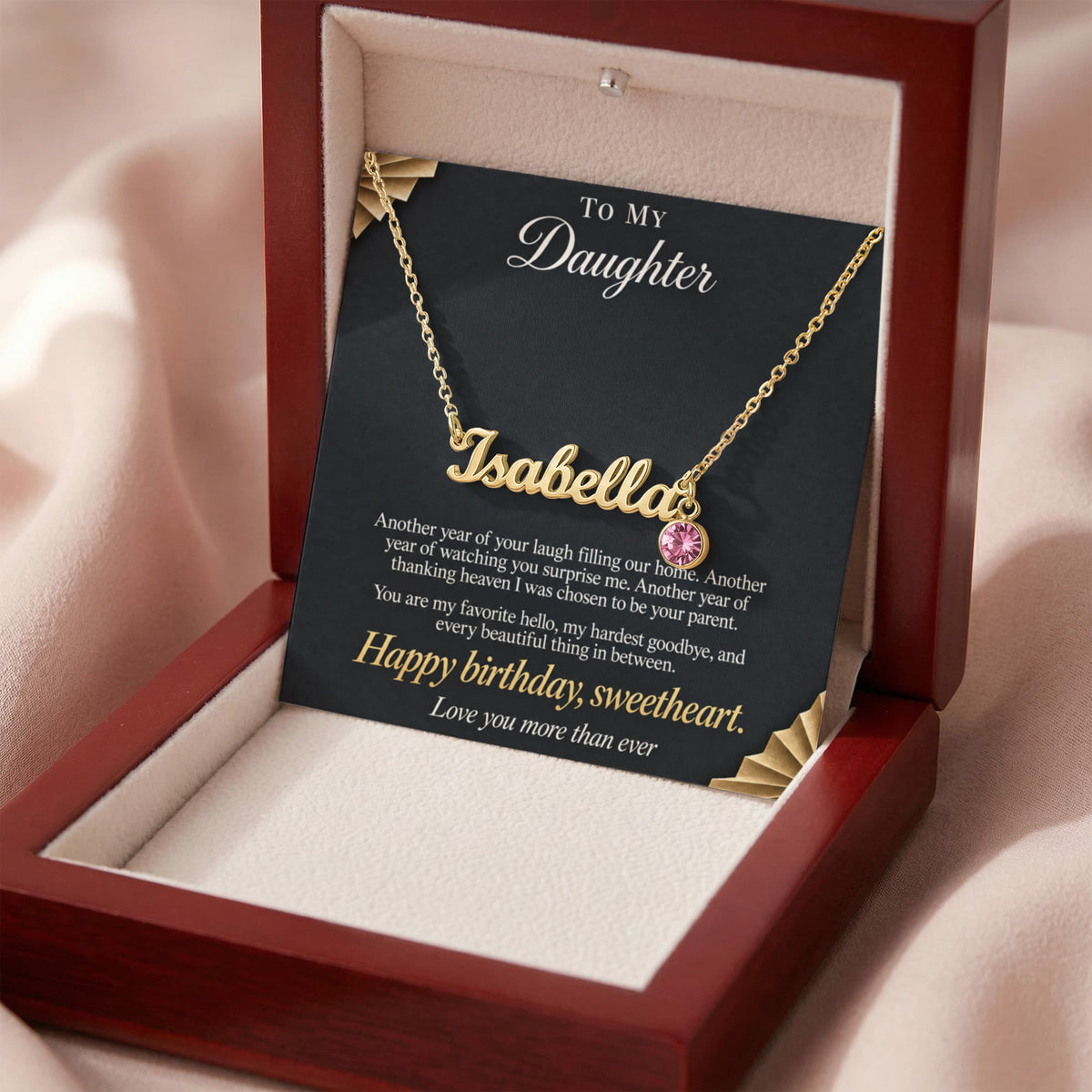 To My Daughter Necklace – Personalized Name Necklace with Birthstone, Custom Birthday Gift for Daughter from Mom & Dad with Gift Box