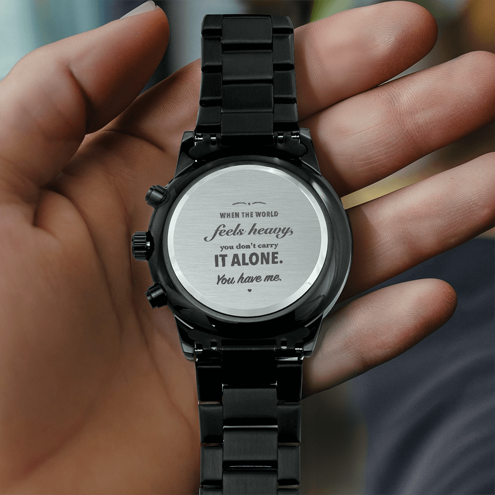 Engraved Black Watch for Men, Five Heartfelt Message Designs