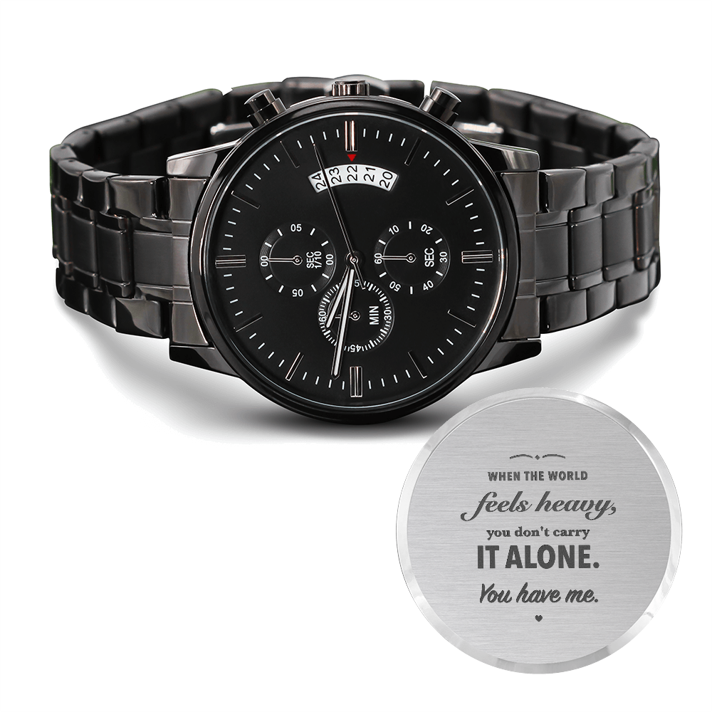 Engraved Black Watch for Men, Five Heartfelt Message Designs