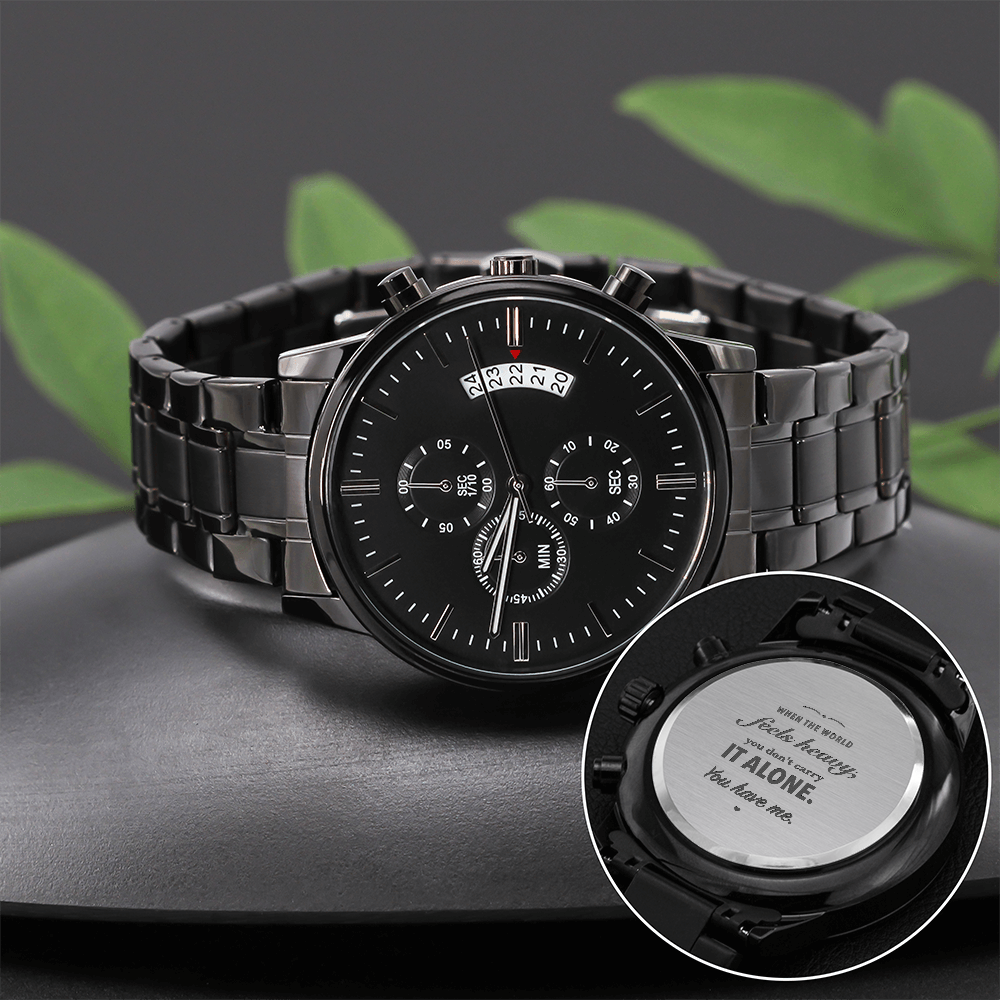 Engraved Black Watch for Men, Five Heartfelt Message Designs