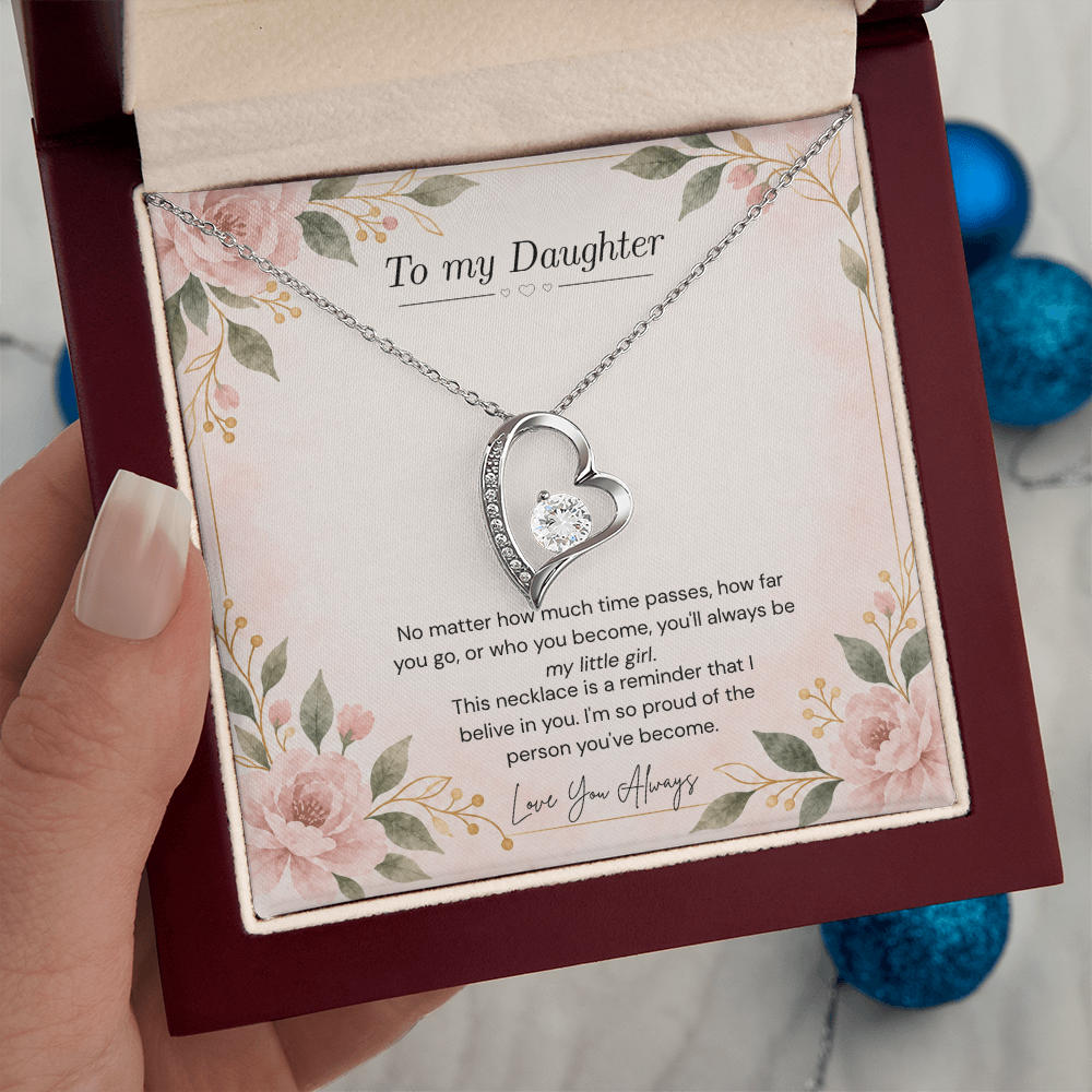 To My Daughter Necklace — “Always My Little Girl” Forever Love Heart Gift