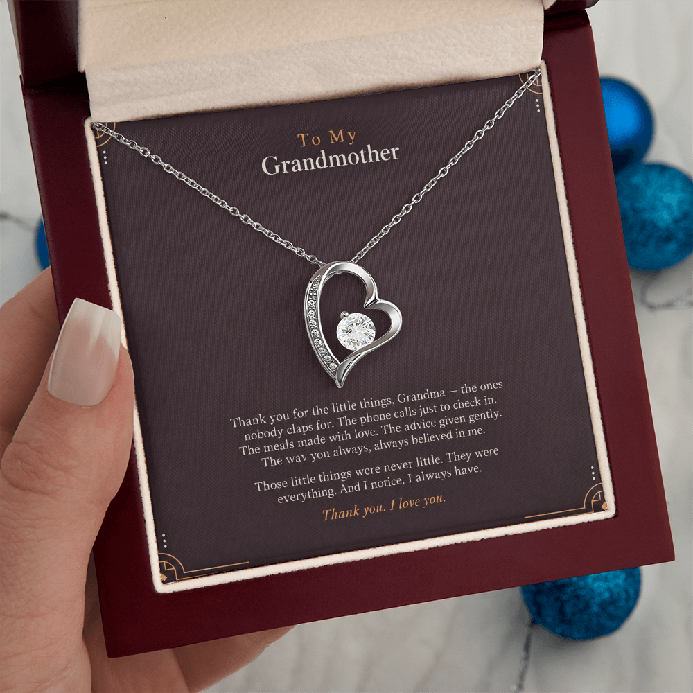 To My Grandmother Necklace – Forever Love Heart Pendant with Thank You Message Card & Gift Box