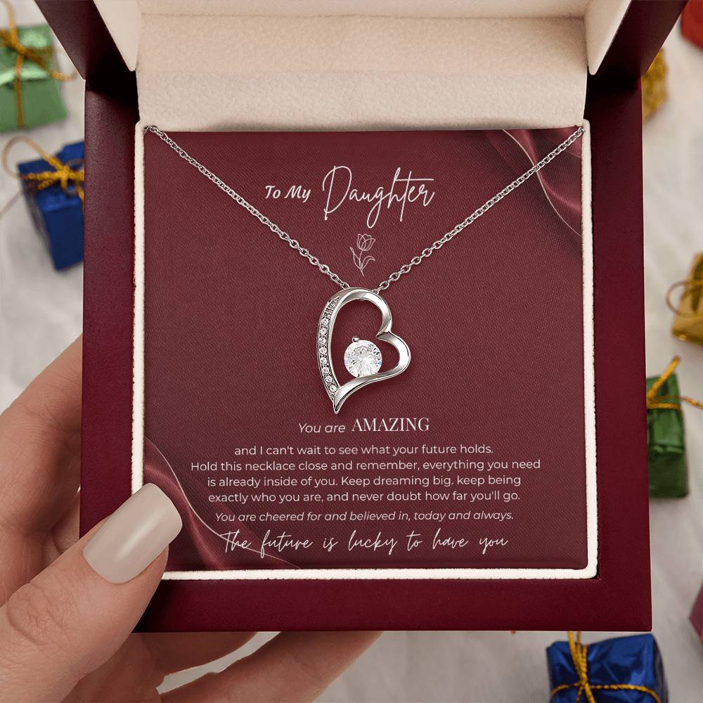 To My Daughter Necklace – You Are Amazing Forever Love Heart Pendant with Message Card & Gift Box