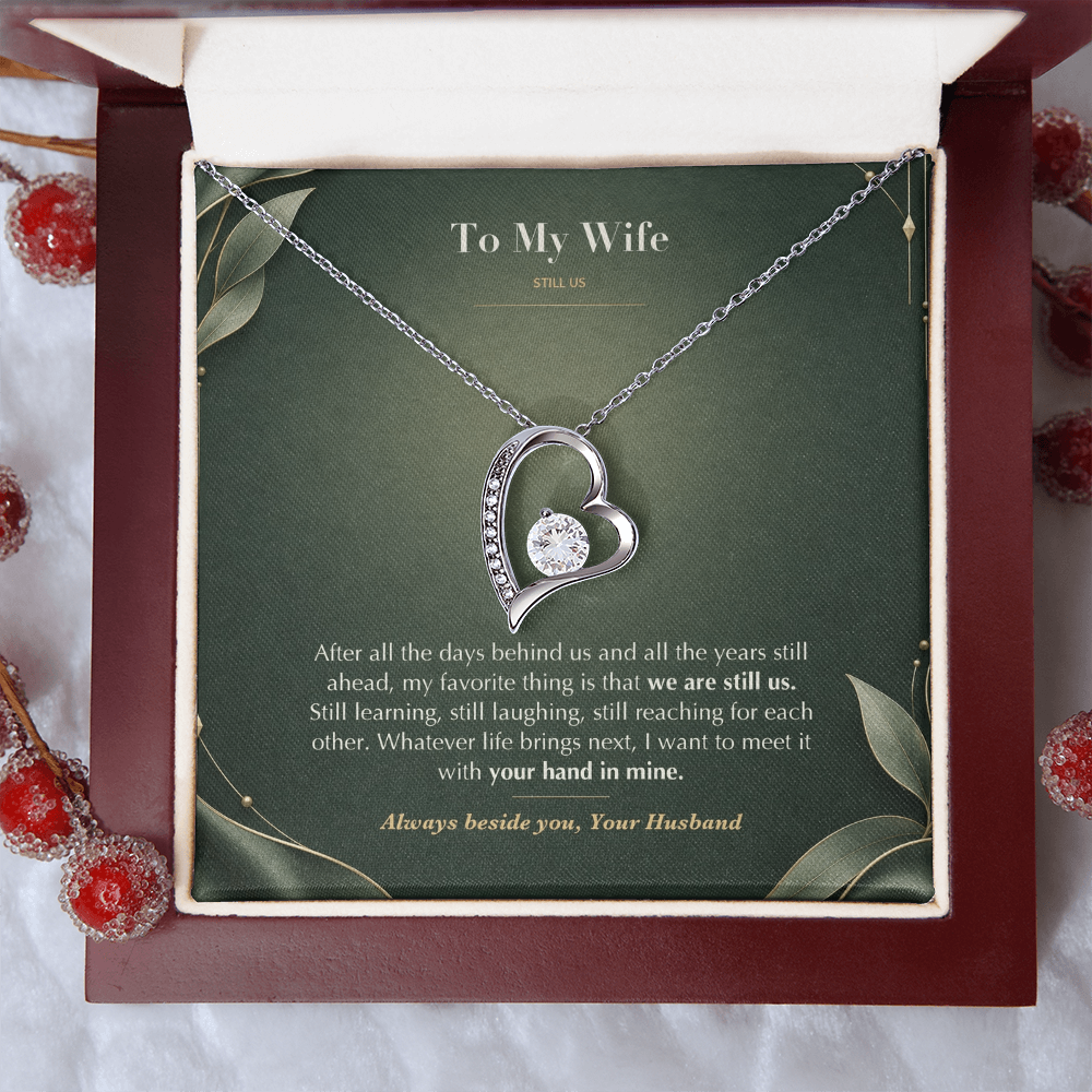 To My Wife Necklace from Husband – Forever Love Heart Pendant with Still Us Message Card & Gift Box