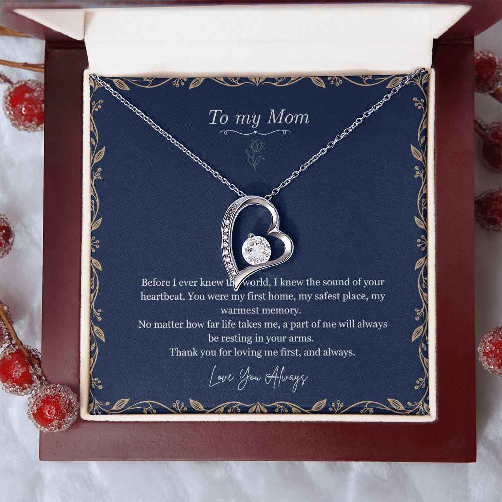 To My Mom Necklace – Forever Love Heart Pendant with Heartfelt Message Card & Gift Box