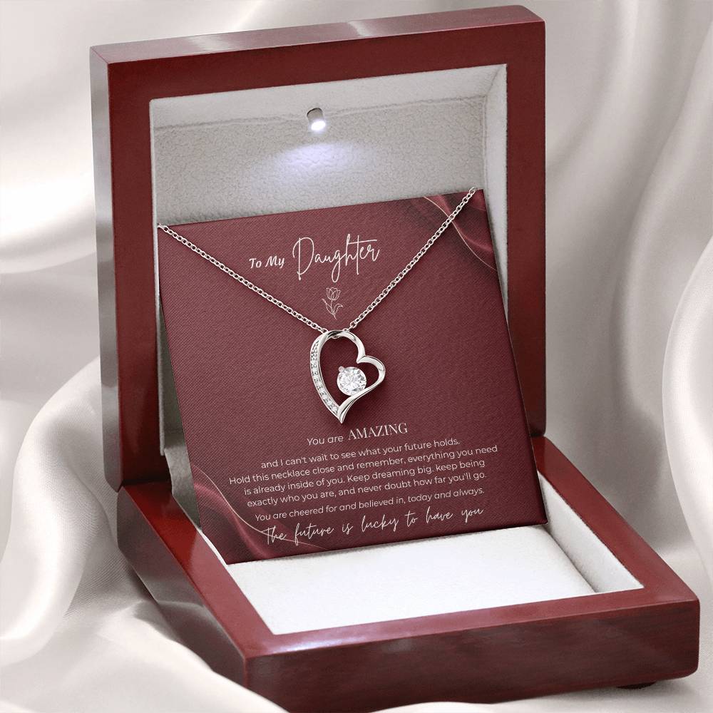 To My Daughter Necklace – You Are Amazing Forever Love Heart Pendant with Message Card & Gift Box