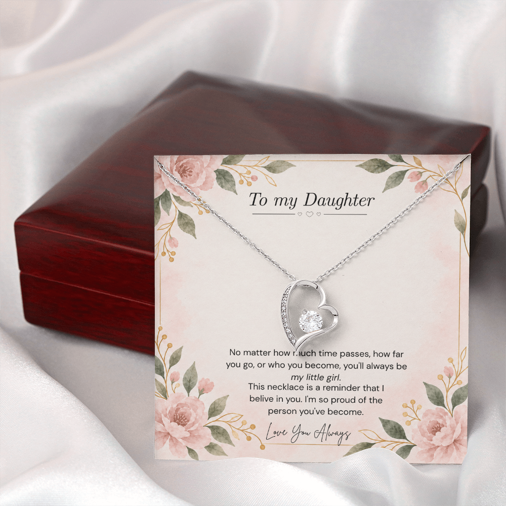 To My Daughter Necklace — “Always My Little Girl” Forever Love Heart Gift