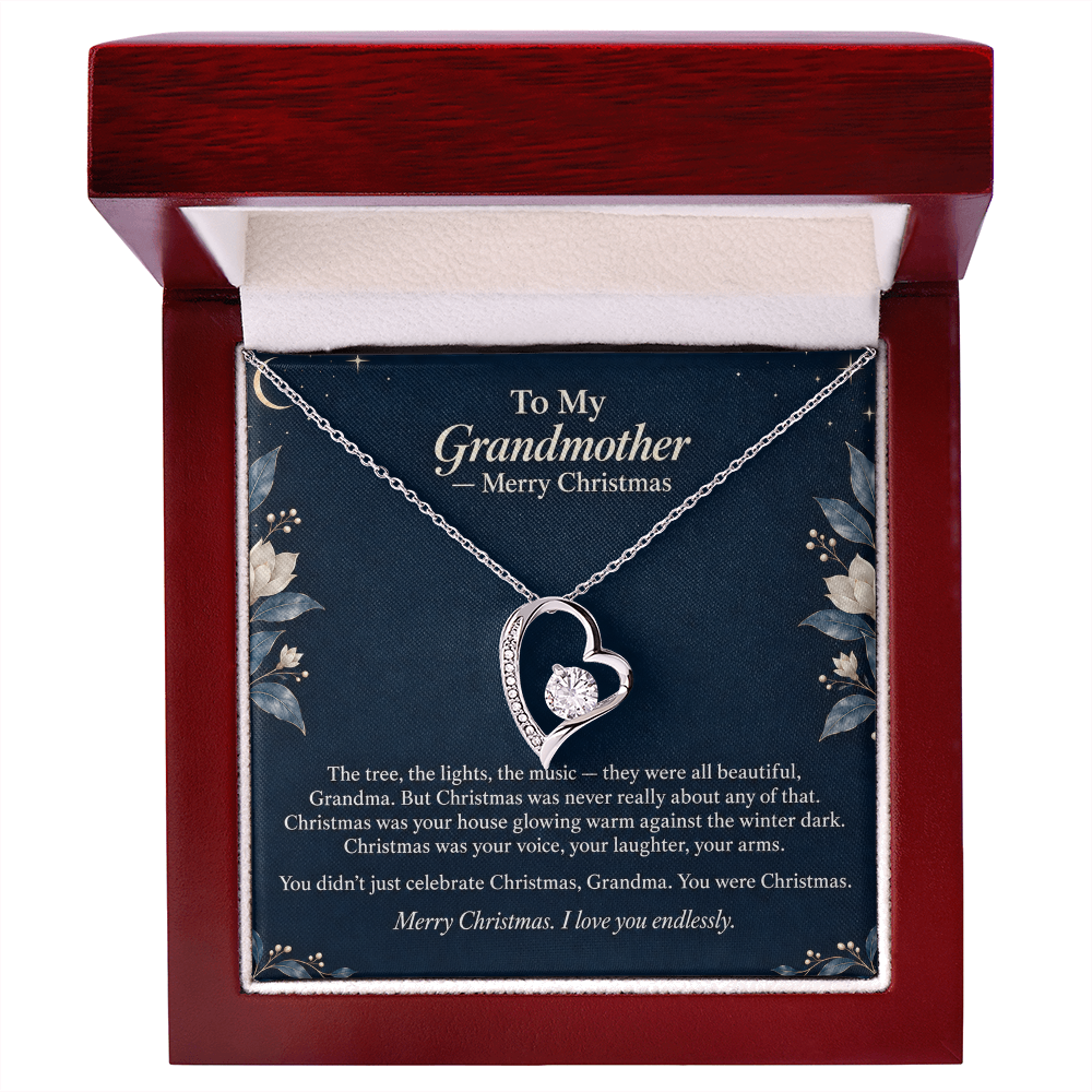 To My Grandmother Necklace – Forever Love Heart Pendant with Merry Christmas Message Card & Gift Box
