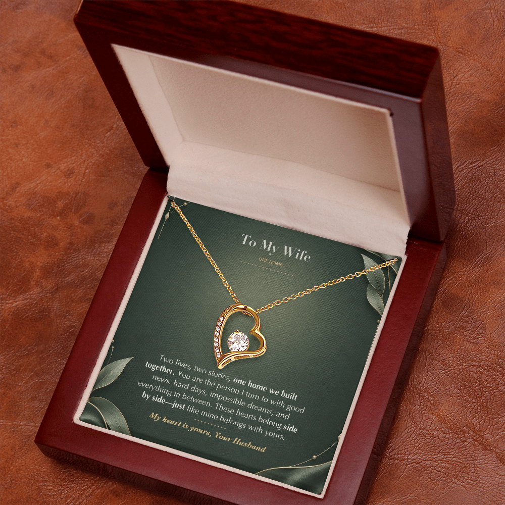To My Wife Necklace from Husband – Forever Love Heart Pendant with One Home Message Card & Gift Box