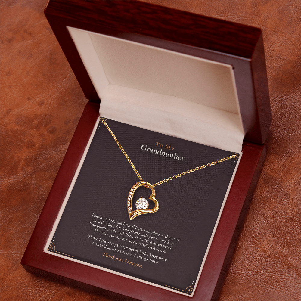 To My Grandmother Necklace – Forever Love Heart Pendant with Thank You Message Card & Gift Box