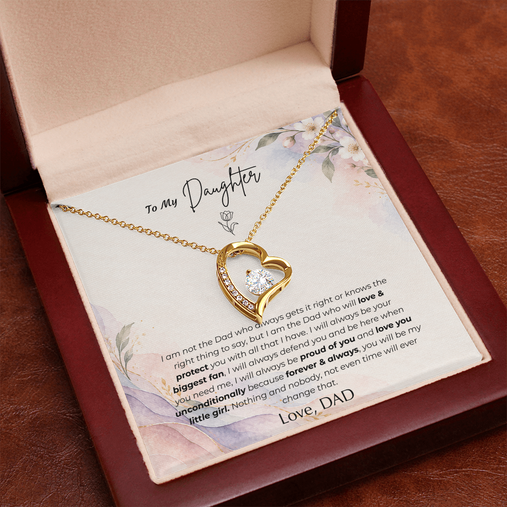 To My Daughter Necklace from Dad – "You'll Always Be My Little Girl" Forever Love Heart Pendant with Message Card & Gift Box – Christmas Gift for Daughter