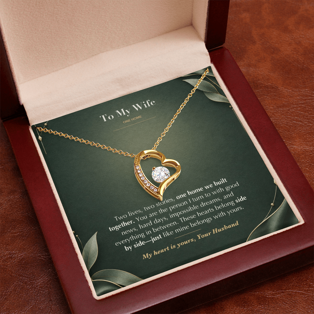 To My Wife Necklace from Husband – Forever Love Heart Pendant with One Home Message Card & Gift Box