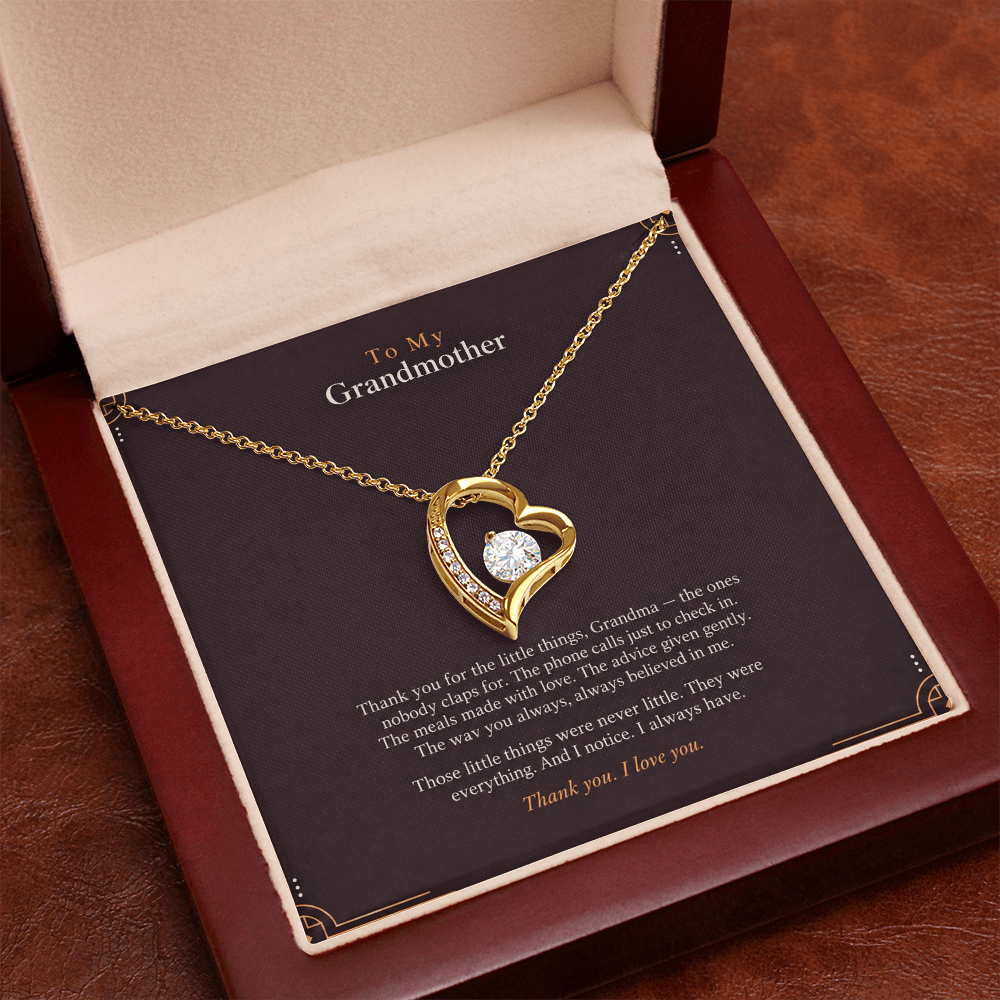 To My Grandmother Necklace – Forever Love Heart Pendant with Thank You Message Card & Gift Box