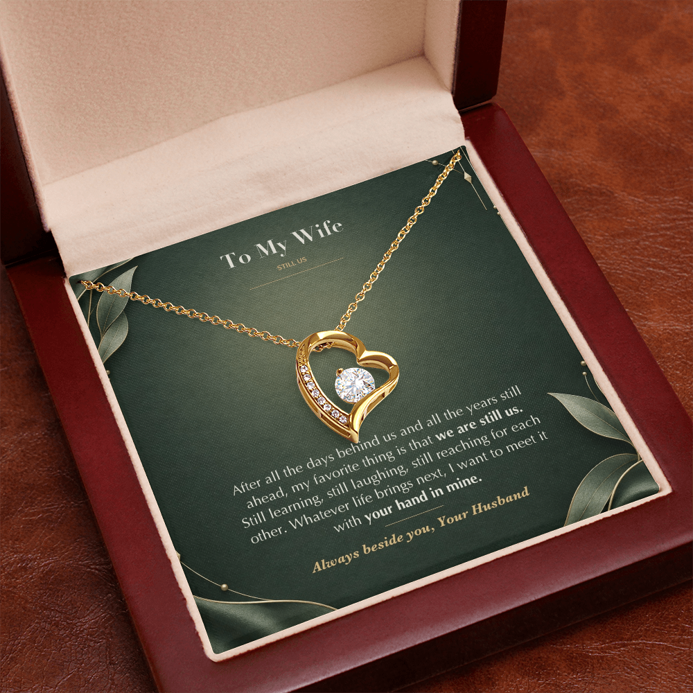 To My Wife Necklace from Husband – Forever Love Heart Pendant with Still Us Message Card & Gift Box