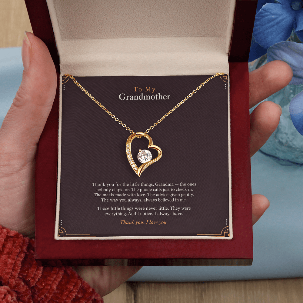 To My Grandmother Necklace – Forever Love Heart Pendant with Thank You Message Card & Gift Box