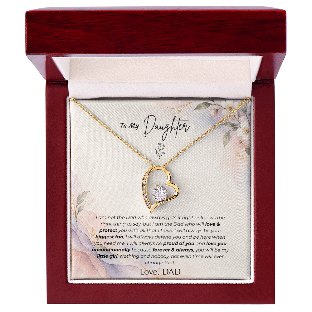 To My Daughter Necklace from Dad – "You'll Always Be My Little Girl" Forever Love Heart Pendant with Message Card & Gift Box – Christmas Gift for Daughter