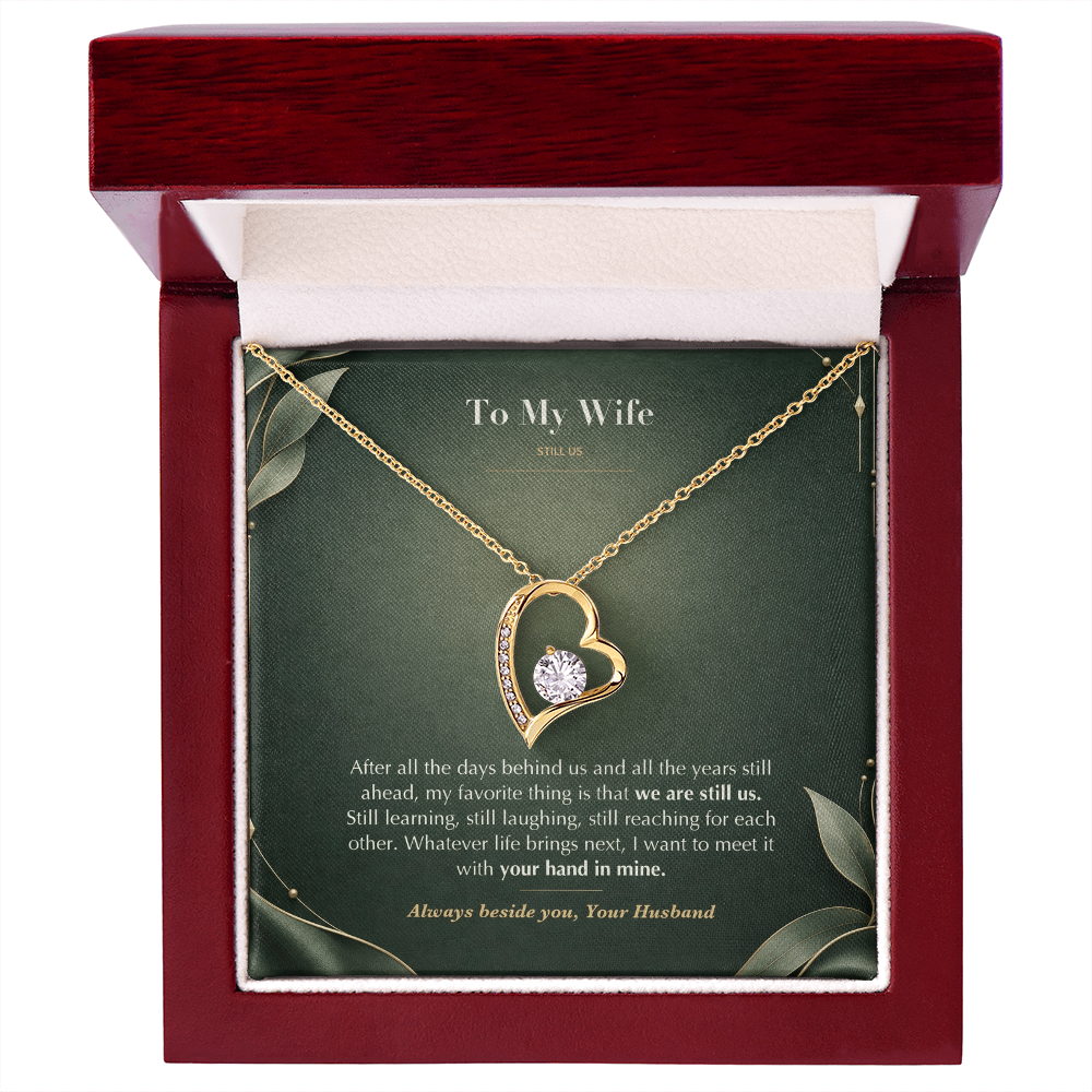 To My Wife Necklace from Husband – Forever Love Heart Pendant with Still Us Message Card & Gift Box