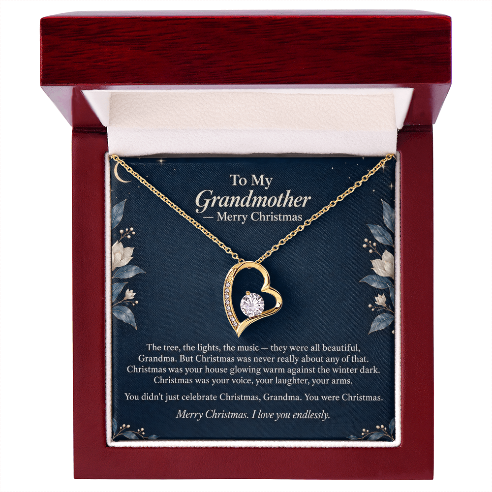 To My Grandmother Necklace – Forever Love Heart Pendant with Merry Christmas Message Card & Gift Box