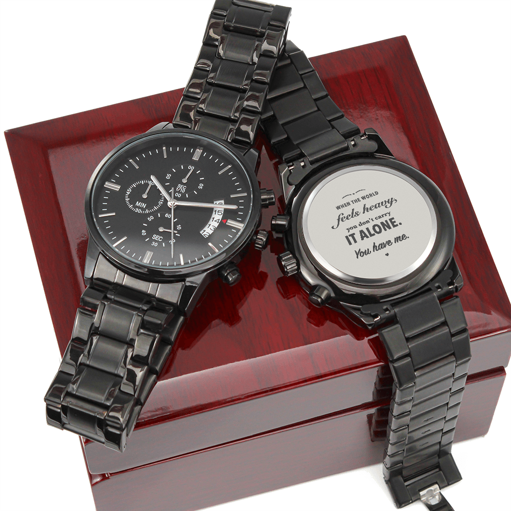 Engraved Black Watch for Men, Five Heartfelt Message Designs