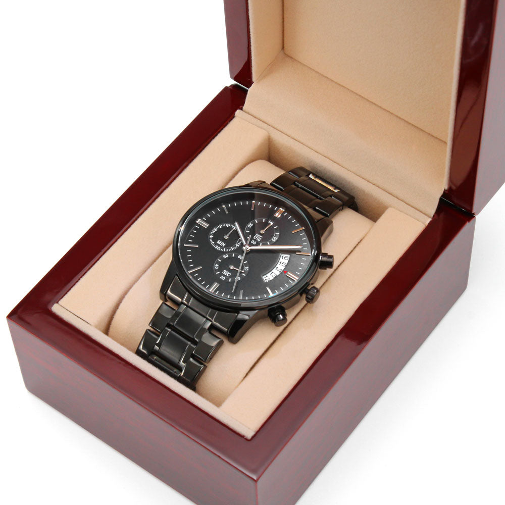 Engraved Black Watch for Men, Five Heartfelt Message Designs