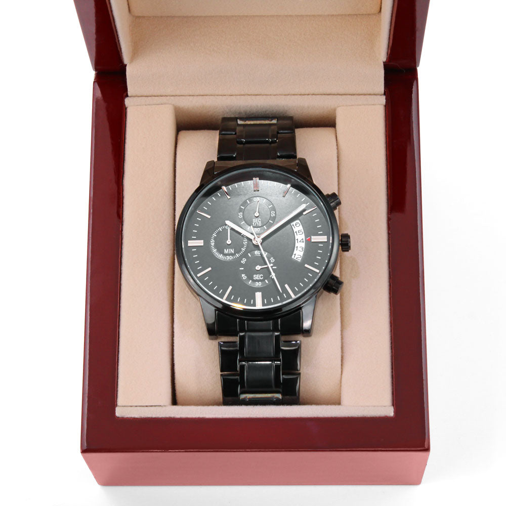 Engraved Black Watch for Men, Five Heartfelt Message Designs