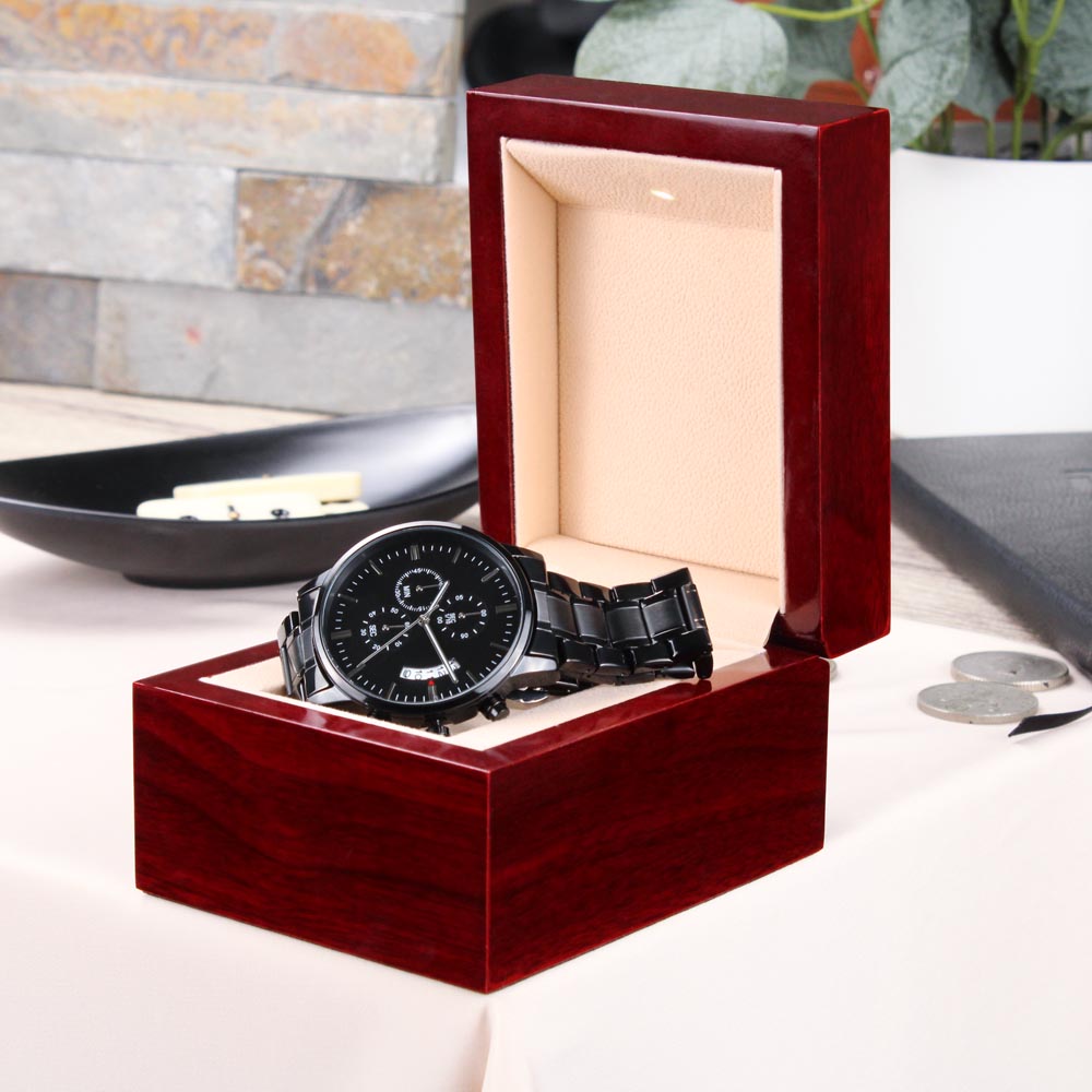 Engraved Black Watch for Men, Five Heartfelt Message Designs