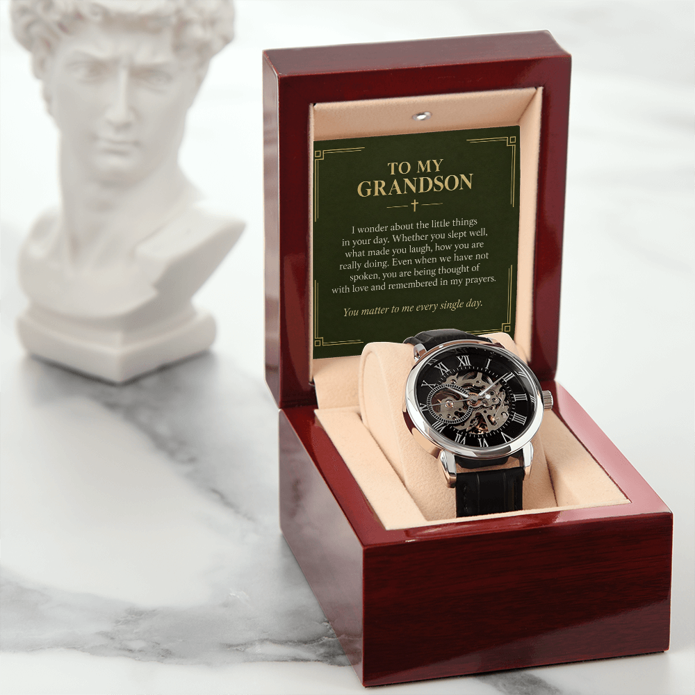 To My Grandson Openwork Watch – "Every Single Day" Message Card & Luxury Gift Box, Gift for Grandson