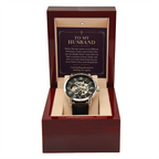 To My Husband Openwork Watch – "Peace Today" Message Card & Luxury Gift Box, Christian Faith Gift for Husband