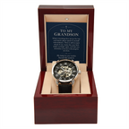 To My Grandson Openwork Watch – "Beyond This Moment" Message Card & Luxury Gift Box, Gift for Grandson