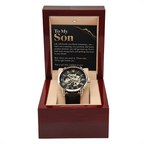 To My Son Openwork Watch – "Then Rise" Message Card & Luxury Gift Box, Inspirational Gift for Son