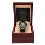 To My Husband Openwork Watch – "Quiet Prayer" Message Card & Luxury Gift Box, Christian Faith Gift for Husband