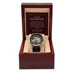 To My Husband Openwork Watch – "Keep Learning to Love You" Message Card & Luxury Gift Box, Christian Faith Gift for Husband