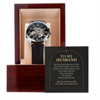To My Husband Openwork Watch – "Quiet Prayer" Message Card & Luxury Gift Box, Christian Faith Gift for Husband