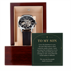 To My Son Openwork Watch – "Makes Me Proud" Message Card & Luxury Gift Box, Christian Faith Gift for Son