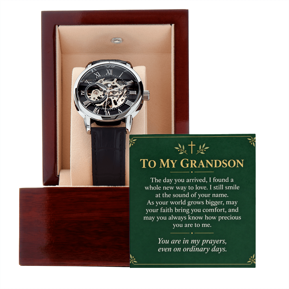 To My Grandson Openwork Watch – "Ordinary Days" Message Card & Luxury Gift Box, Gift for Grandson