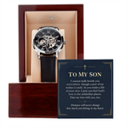 To My Son Openwork Watch – "Belong in My Heart" Message Card & Luxury Gift Box, Christian Faith Gift for Son