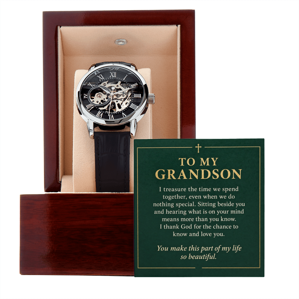 To My Grandson Openwork Watch – "So Beautiful" Message Card & Luxury Gift Box, Gift for Grandson