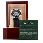 To My Son Openwork Watch – "Beyond Distance" Message Card & Luxury Gift Box, Inspirational Gift for Son