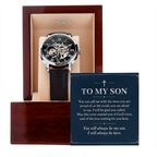 To My Son Openwork Watch – "Always Be Here" Message Card & Luxury Gift Box, Christian Faith Gift for Son