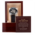 To My Husband Openwork Watch – "Keep Learning to Love You" Message Card & Luxury Gift Box, Christian Faith Gift for Husband