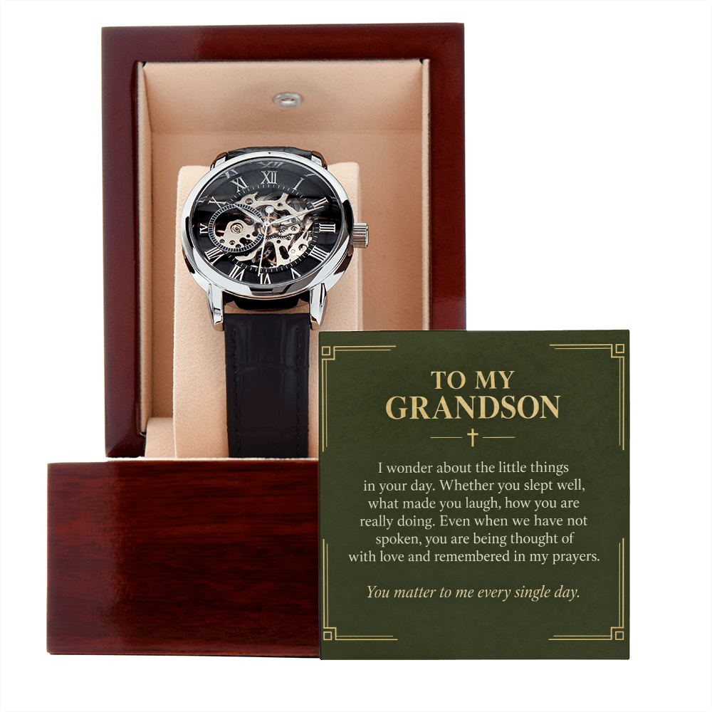 To My Grandson Openwork Watch – "Every Single Day" Message Card & Luxury Gift Box, Gift for Grandson