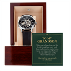 To My Grandson Openwork Watch – "Whole Day" Message Card & Luxury Gift Box, Gift for Grandson