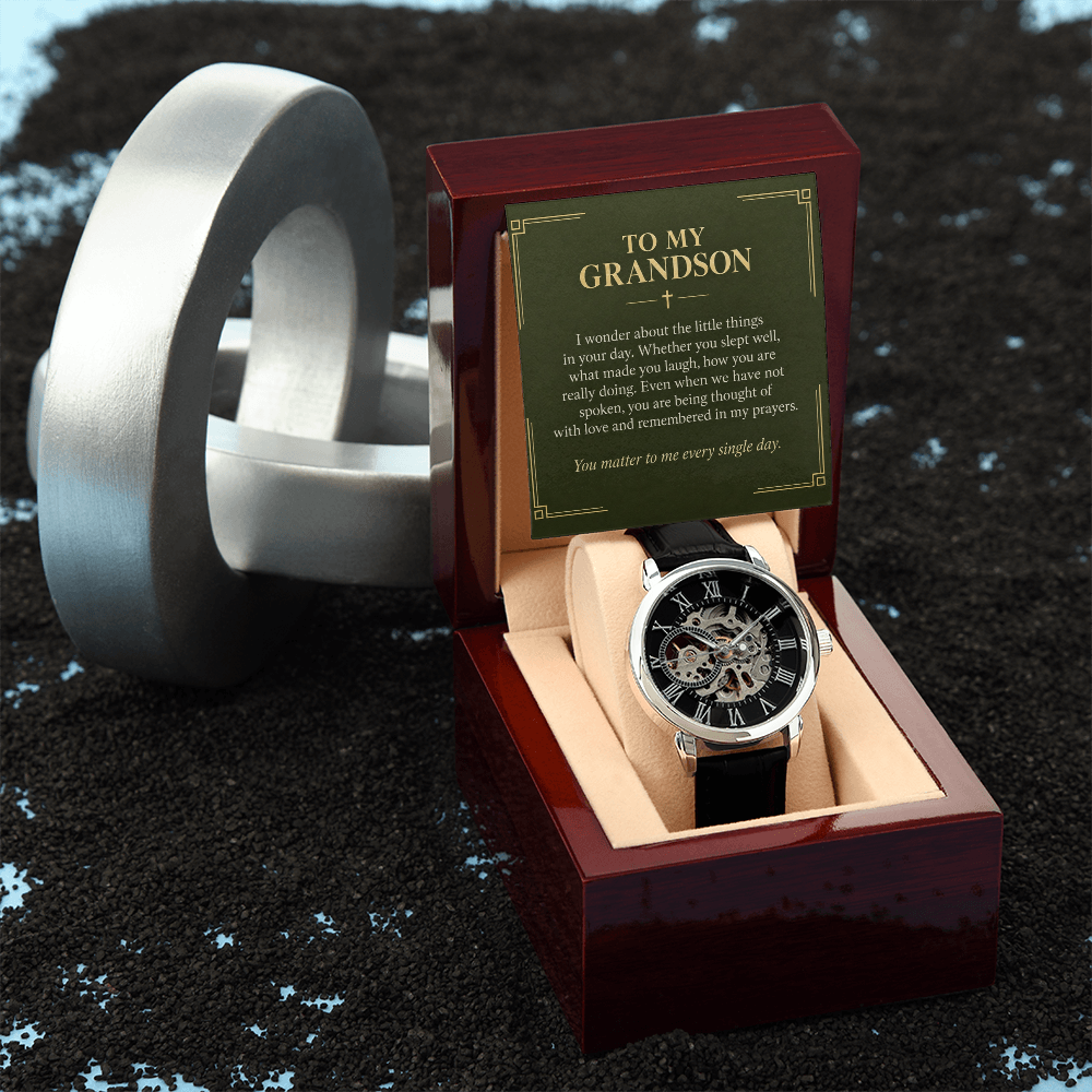 To My Grandson Openwork Watch – "Every Single Day" Message Card & Luxury Gift Box, Gift for Grandson