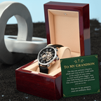 To My Grandson Openwork Watch – "Ordinary Days" Message Card & Luxury Gift Box, Gift for Grandson